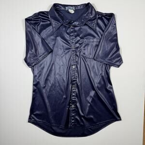 Vintage Y.M.L.A Studio Men's Navy Blue Metallic Shimmer Clubwear Shirt Size XL